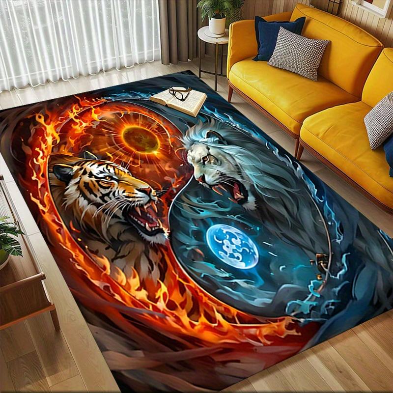 1pc Fire and Ice Animals Themed Rug for Home Decor, Non-slip Office Carpet, Chair Mat, Outdoor Mat, Christmas and Halloween Gifts-0731148