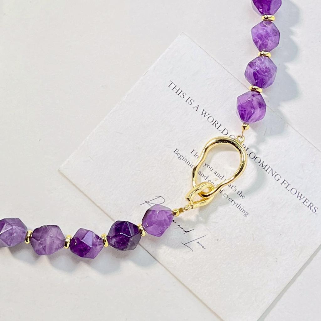12Mm Retro High Quality Natural Amethyst Design Necklace Collarbone Chain