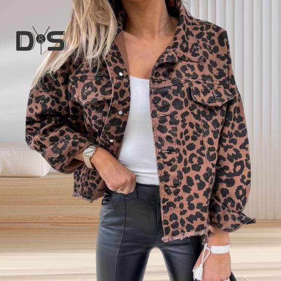 Spring Fall Women Jacket Turn-down Collar Single-breasted Long Sleeves Washed Distressed Ripped Hem Streetwear Style Lady Denim Coat