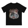 Men's Vintage Motorcycle Printed Short Sleeved T-shirt with US Route 66 Pattern T Shirt Cotton Round Neck Tee Casual Women Shirt