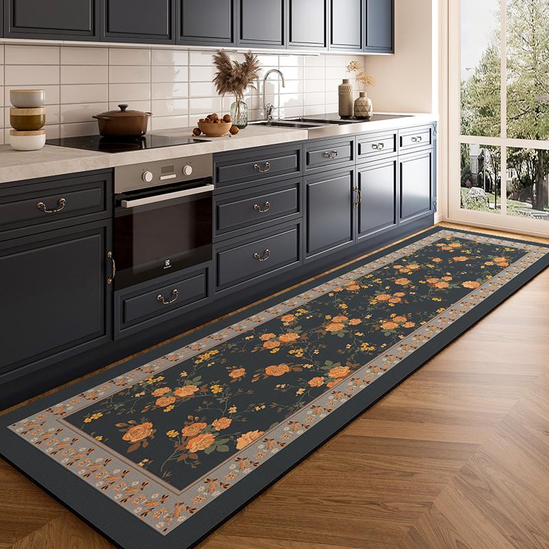 Vintage Floral Pattern Long Runner Rug - Anti-Slip Retro Flower Carpet for Home Corridor Entryway Living Room Bedroom Hallway