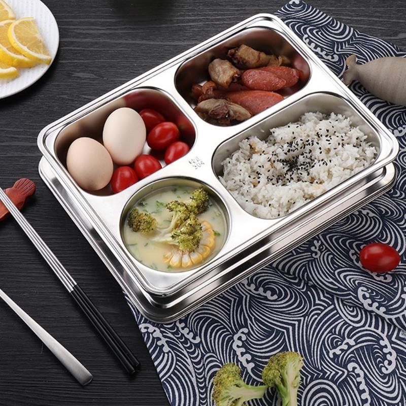 Rostfritt stål uppdelad matbricka för skolmatsal kontor familjemåltider barn middagstallrik med fack