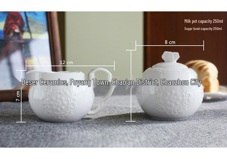 European Style Embossed Butterfly Lace Ceramic Tea Set: Three-Dimensional White Teapot, Milk Pot, and Sugar Bowl