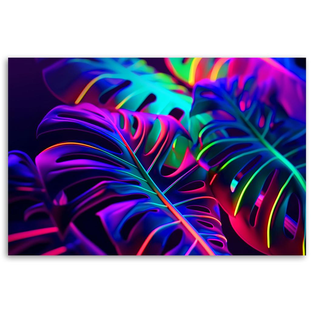 Canvas Print, Monstera Leaves In Neon Colors