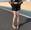 2026 New Women's Black High-Waisted A-Line Denim Shorts with Spicy Style and Rolled Hem
