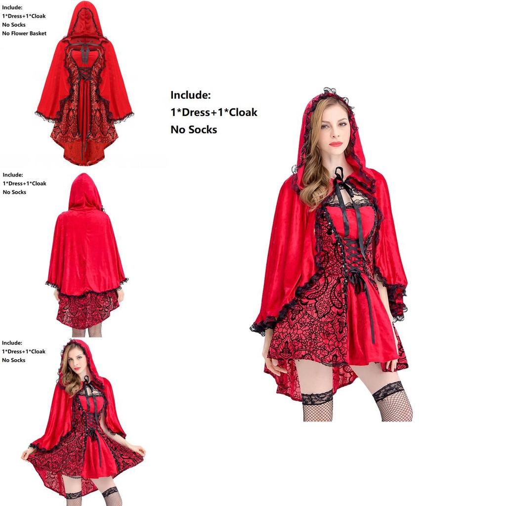 Elegant Gothic Red Riding Hood Cape Costume With Lace Up Details For Women And Girls