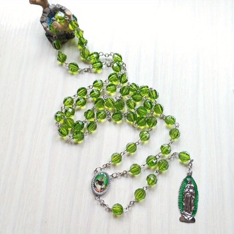 Collana Croce Verde Cristianesimo Vergine Maria Centro Gioielli Catena Maglione Accessori Gioielli Chiesa Collana Rosario Perline Acriliche Verdi Trasparenti