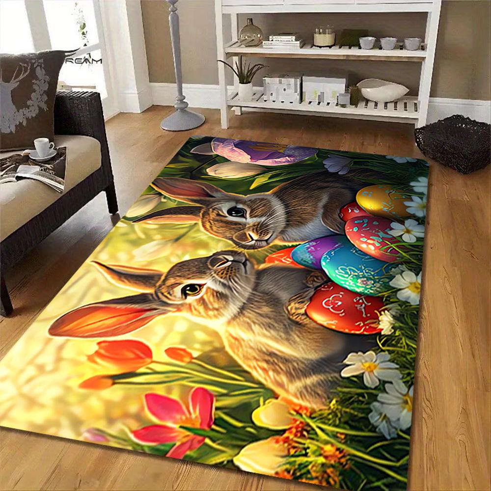 Easter Bunny Decorations Set Decoration,Carpet,Living Room,Bedroom, Non-slip,Square rug