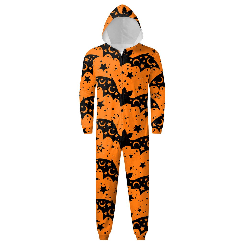 Halloween Printed Family Matching Hooded Long Sleeved Zippered Hooded Jumpsuit Set