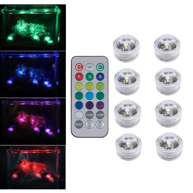 

10Pcs 3cm Submersible RGB Color LED Light Lamp Waterproof Underwater Light with 2 Remote Controls for Vase Fishtank Wedding Type A