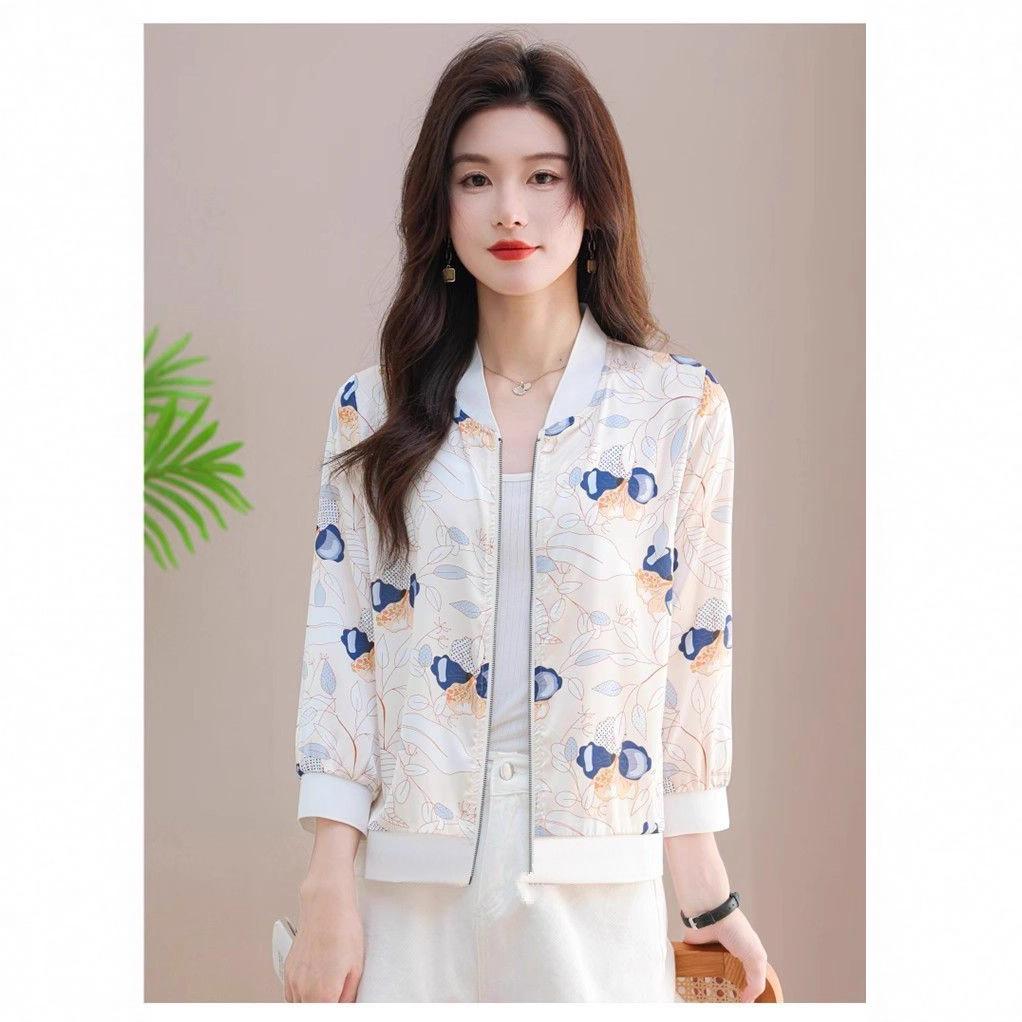 Chiffon Sun Protection Baseball Jacket for Middle-aged Women - Trendy, Lightweight, Long Sleeve Coat