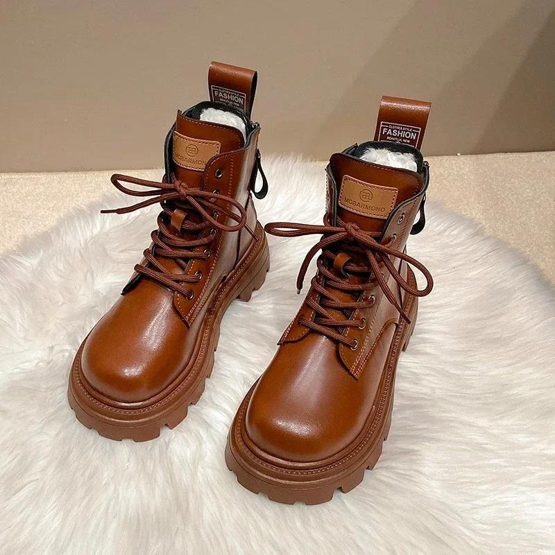 Fashion Ladies Shoes 2024 Warm Modern Women's Boots Classics Ankle Boots Women Cross-tied Round Toe Med Heel Back Zip Sewing Shoes Women