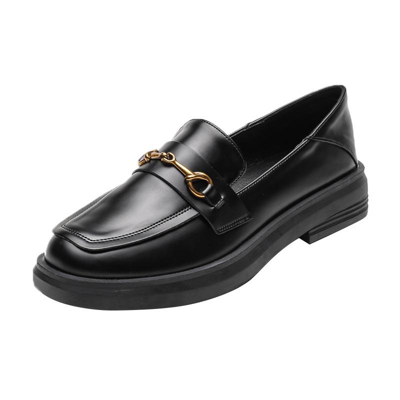 Women's Retro British-Style Square-Toe Leather Loafers - Autumn 2022, Chunky Soles & Heels