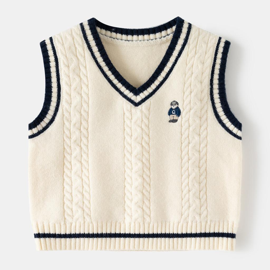 Small and Medium-sized Boys and Girls College Style Knitted Vest Autumn New Children's Contrasting Colors Outside Wearing Sleeveless Sweater Vest