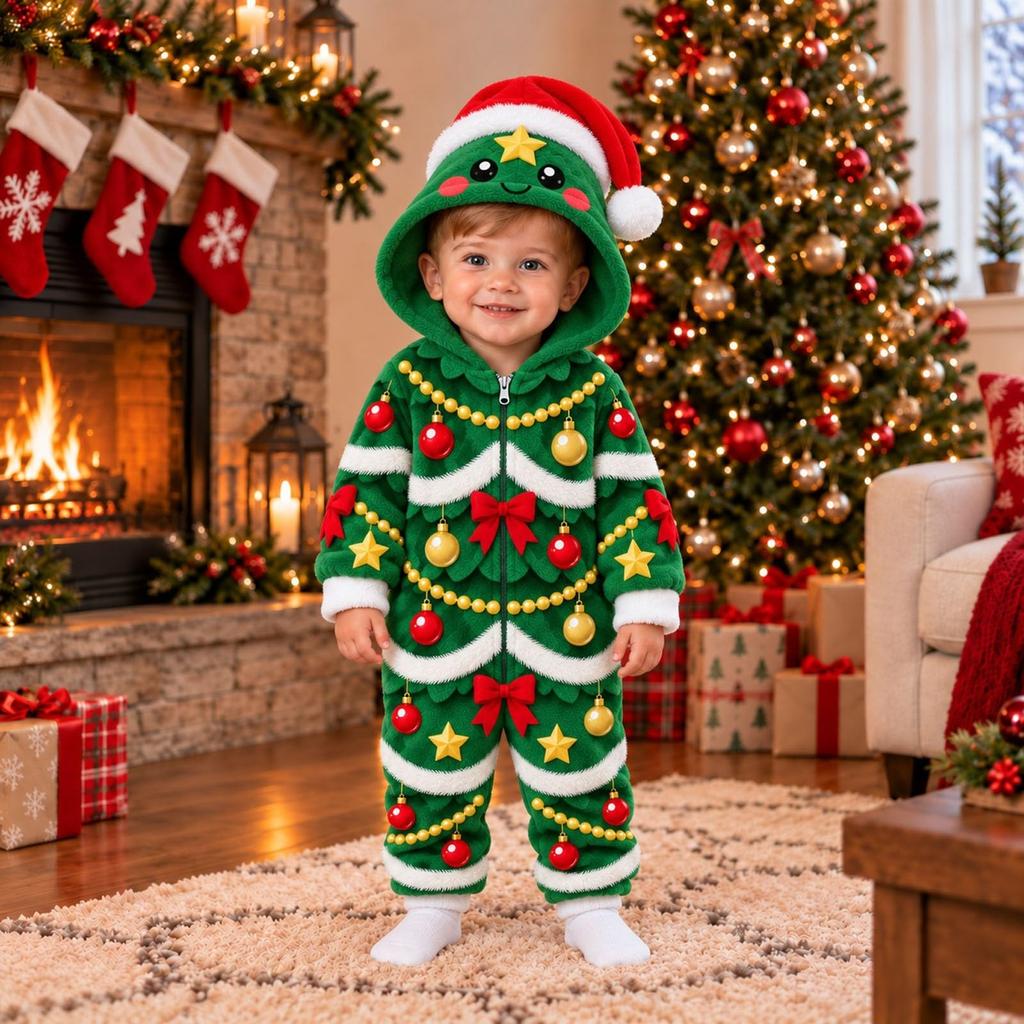 Christmas Matching Family Pajamas Mother and Son Long Sleeve One-Piece Sleepwear Set