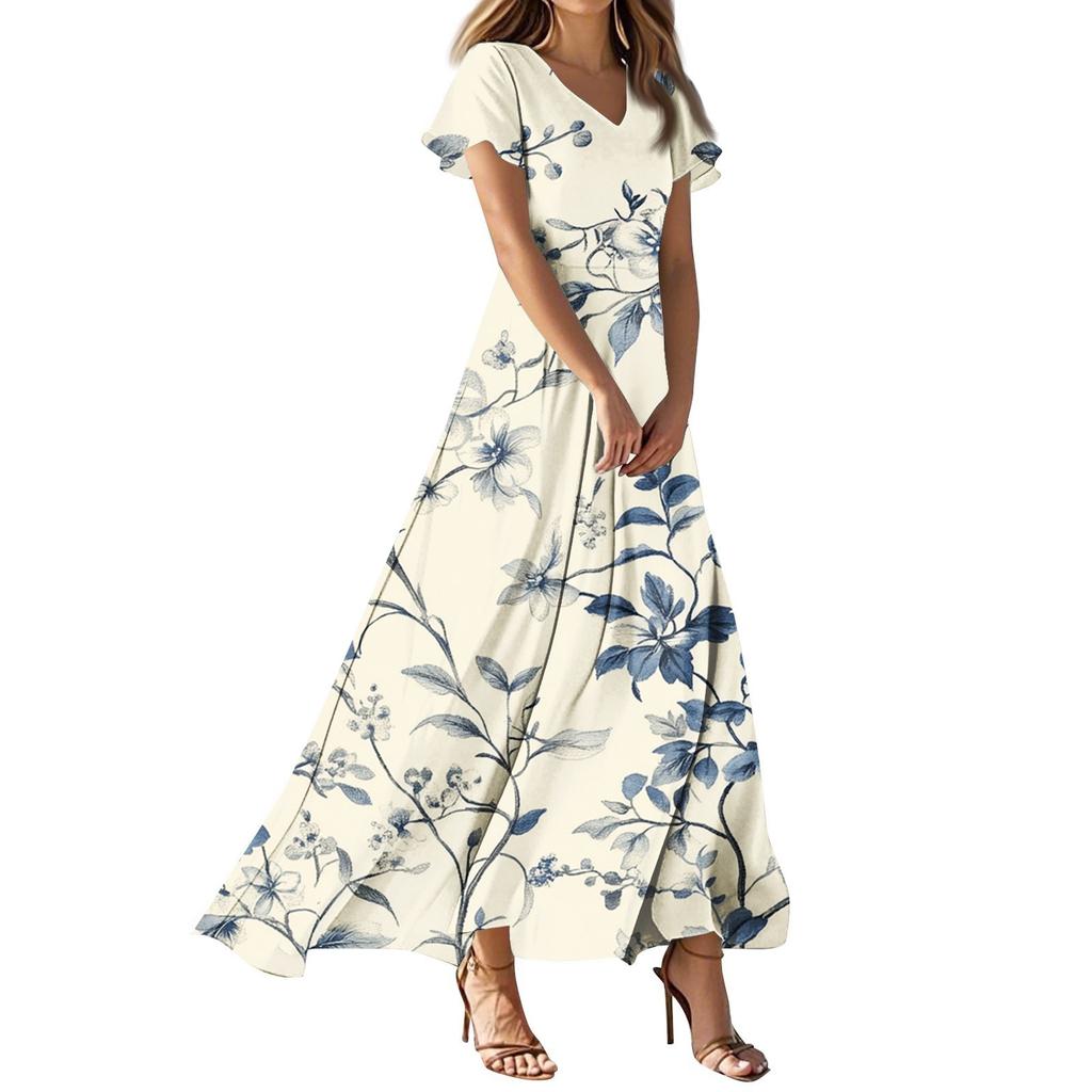 Abiti Da Donna Estivi Casual Abbottonati Scollo a V Manica Corta Abiti Da Indossare Al Lavoro