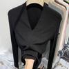 Temperament V-neck Long-sleeved T-shirt Women's Spring New Style High-end Pure Desire Sexy Slim Velvet Slim Bottoming Shirt