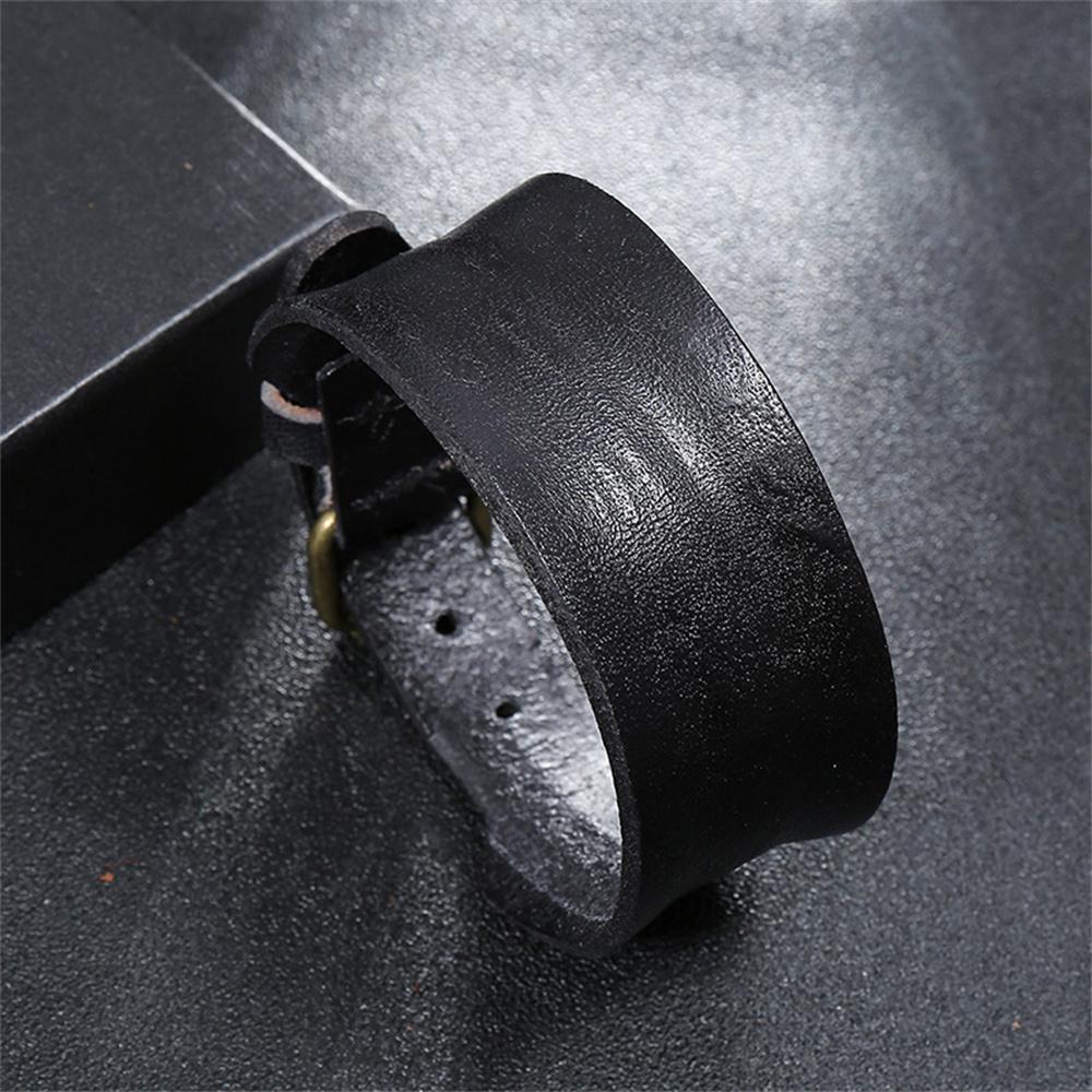 2025 Vintage Single Layer Brown Leather Wide Wristband Adjustable Cuff Bangles for Men Women Friendship Bracelets