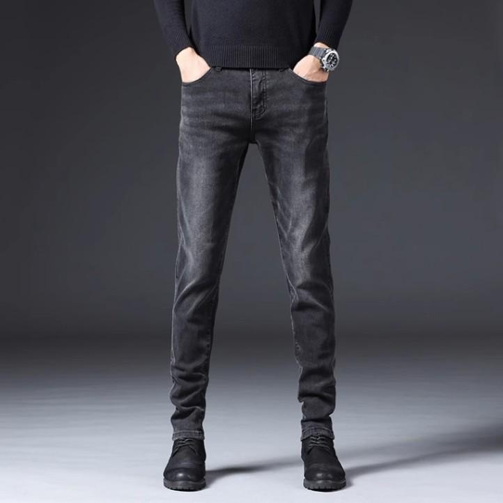 Europäische Station Herbst und Winter Fleecefutter Verdickt Gewaschen Gerade Jeans Herrenmode Schlankmachend Alleskönner Slim Fit Skinny Hosen