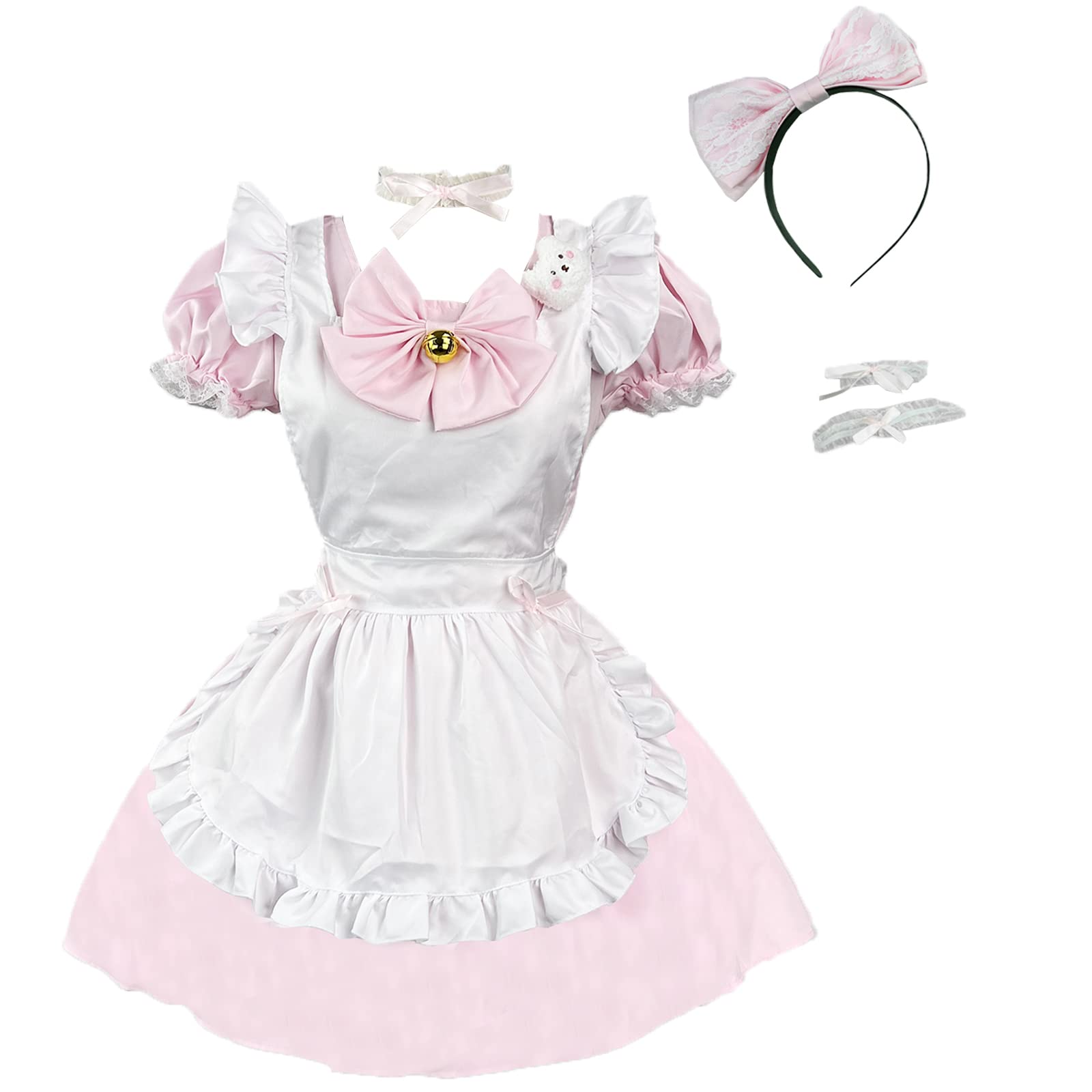 

Костюм горничной для косплея, включает плюшевого мишку, короткий, идеально подходит для школы, отаку и размер L [FULINE] Женщины, Игрушка, Длина, Мероприятия, Хэллоуин, розовый