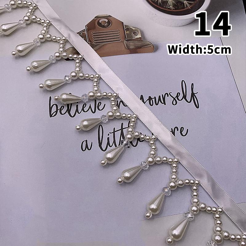 2 Yard Imitation Pearl Bead Pendant Tassel Fringe Lace Trim Diy Upholstery Wedding Dress Costume Edging Lace Ribbon Decor Carfts