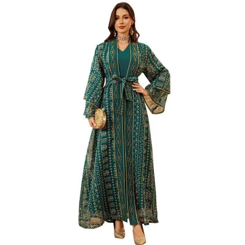 Middle East Robe Mesh Embroidery Dress Two-piece Set Embroidered Dress Two-Piece Set