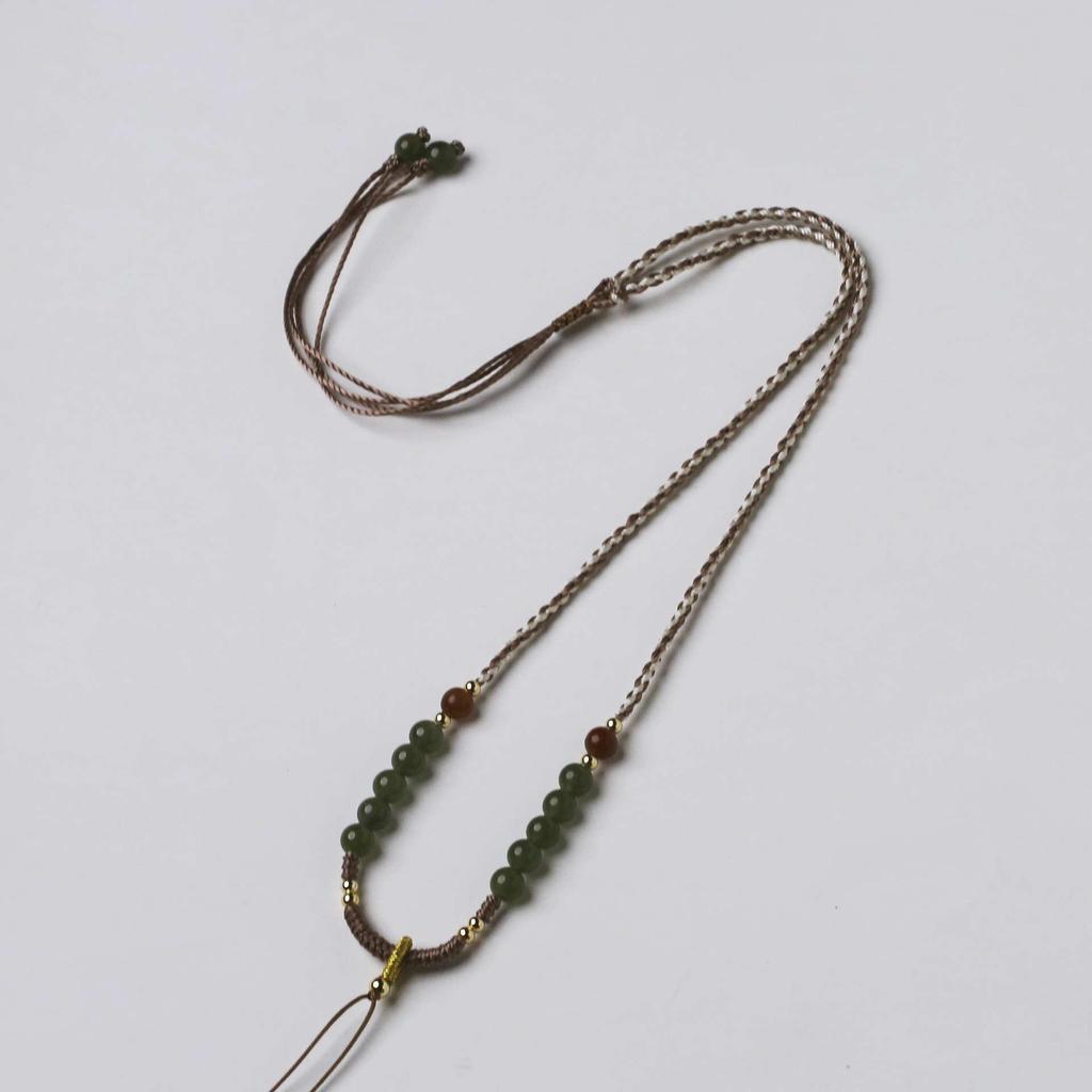 Classic Hand-Woven Hetian Jade Beaded Necklace with Adjustable Cord