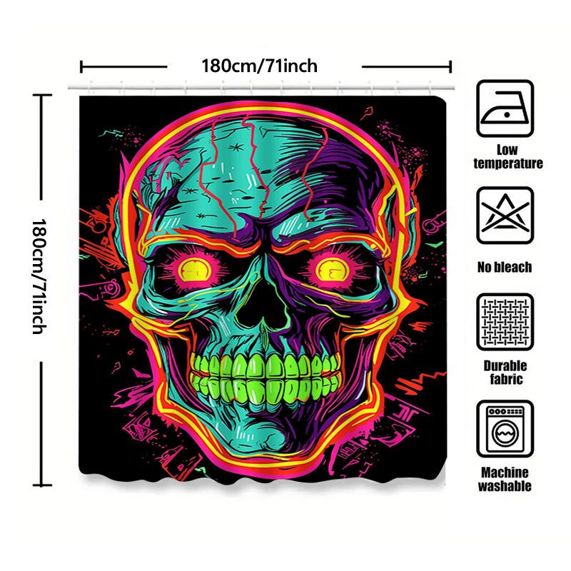 Tuniu Psychedelic Skull Shower Curtain Neon Glow Art Room Decor Trippy Wall Decor Unique Bathroom Decor