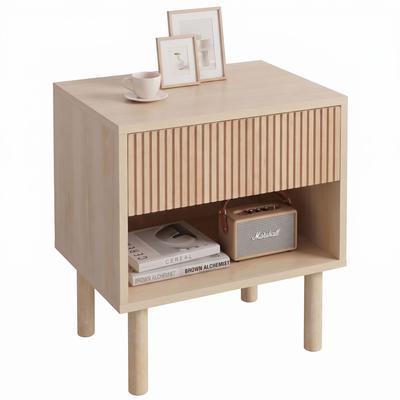 Nightstand with Drawer and Open Shelf, 47x47x50 Cm, Natural Wood