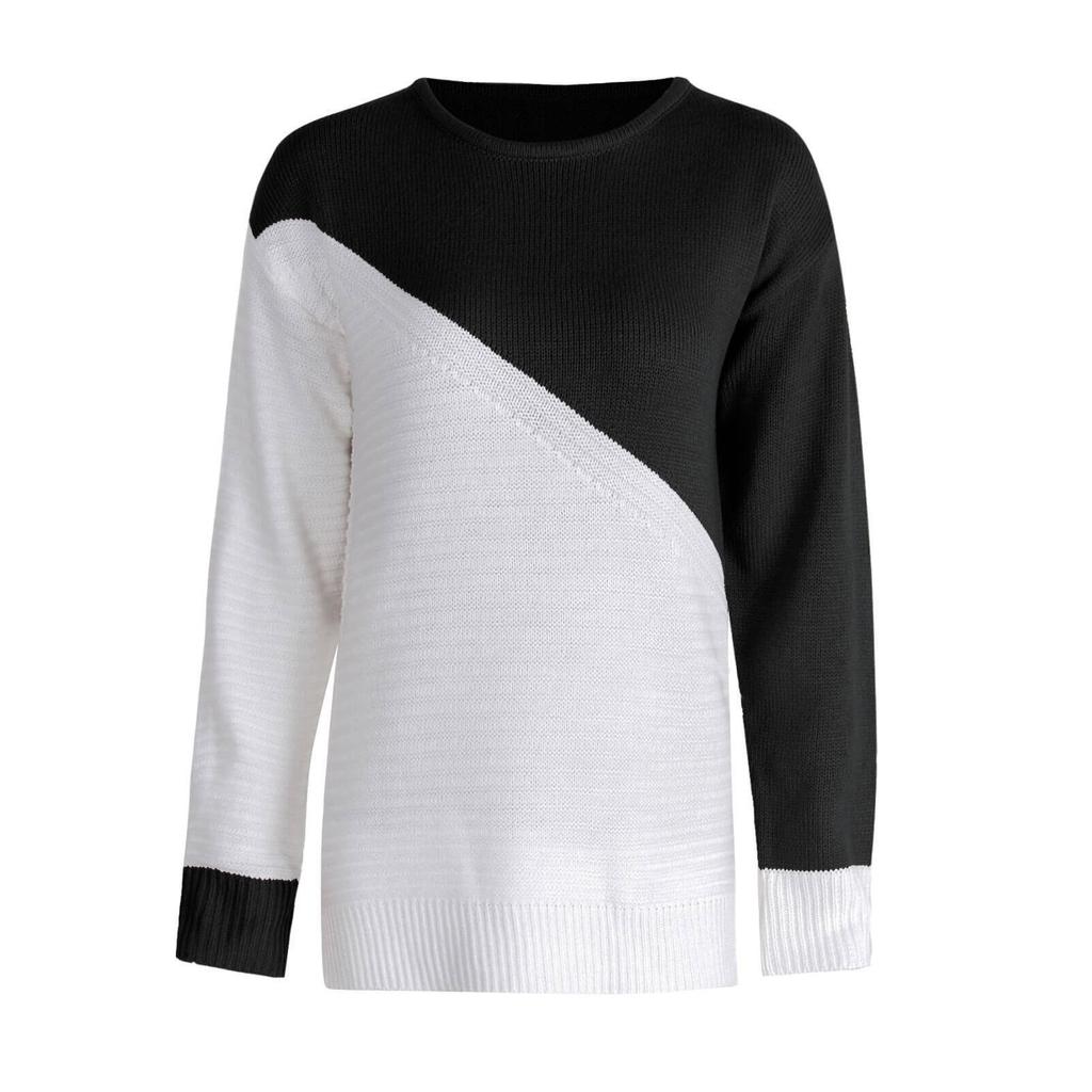 Women's Contrast Color Three-dimensional Sweater Loose Long Sleeve Knit Sweater