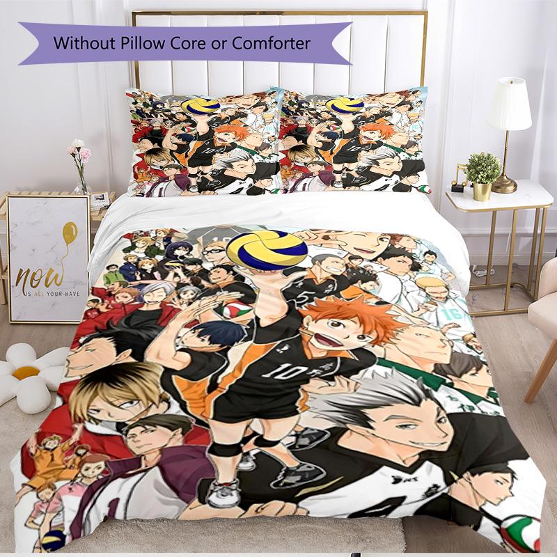 3pcs Duvet Cover Set (1*Duvet Cover + 2*Pillowcase, Without Core), Haikyu Print Soft All‑Season Bedding Set, Home Bedroom Decor Gift