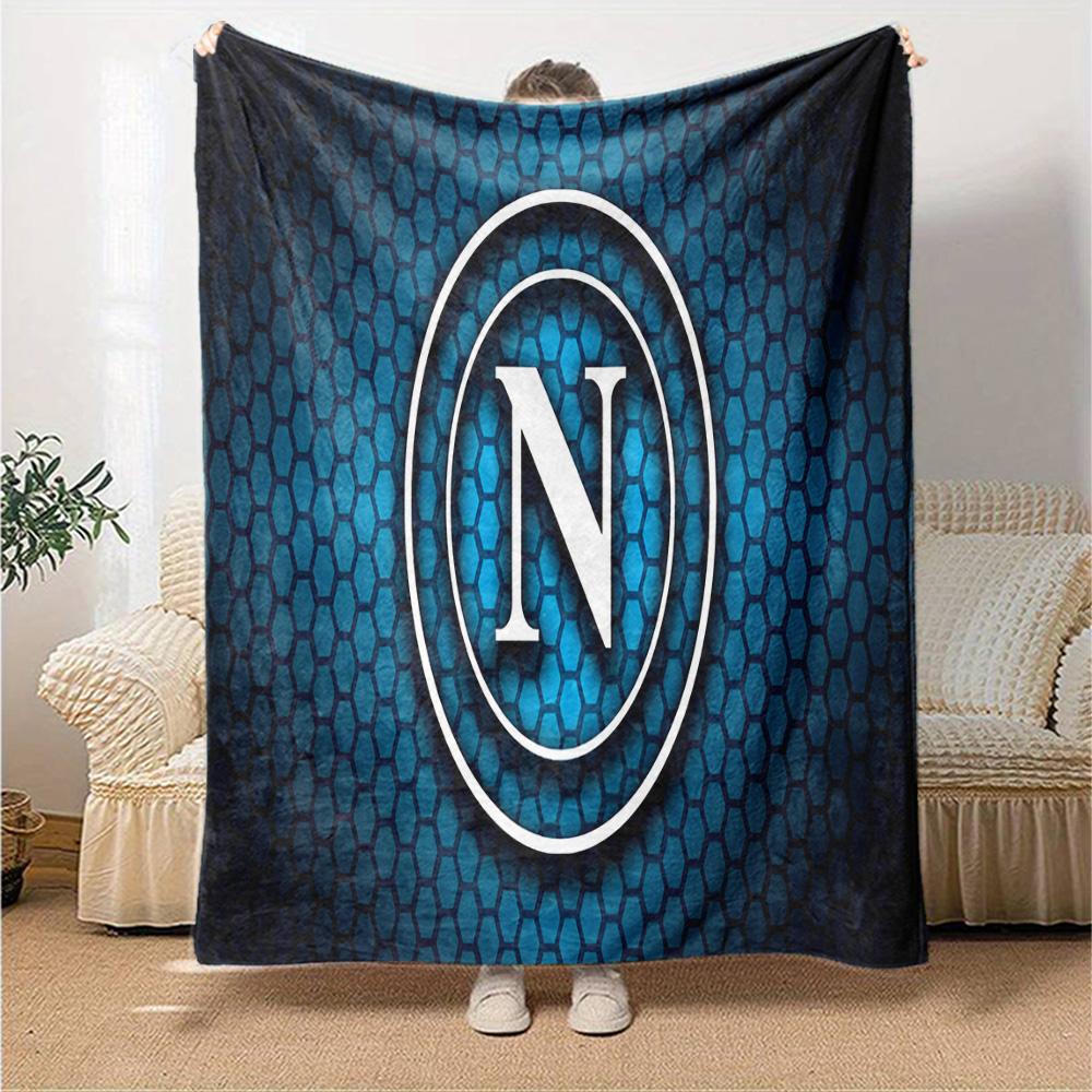 Coperta in Flanella Blu Elettrico con Logo Napoli, Poliestere Morbido, Design Moderno, Per Tutte le Stagioni per Campeggio, Viaggi, Regali per le Feste o Compleanni