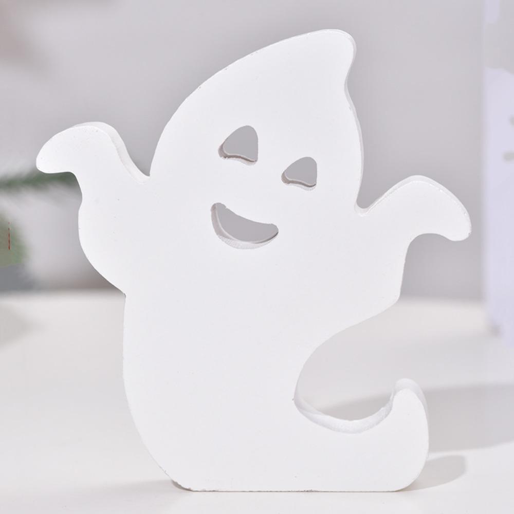3pcs/set White Ghost Festival Wooden Decoration Cartoon Cute Halloween Atmosphere Decoration Wood Durable