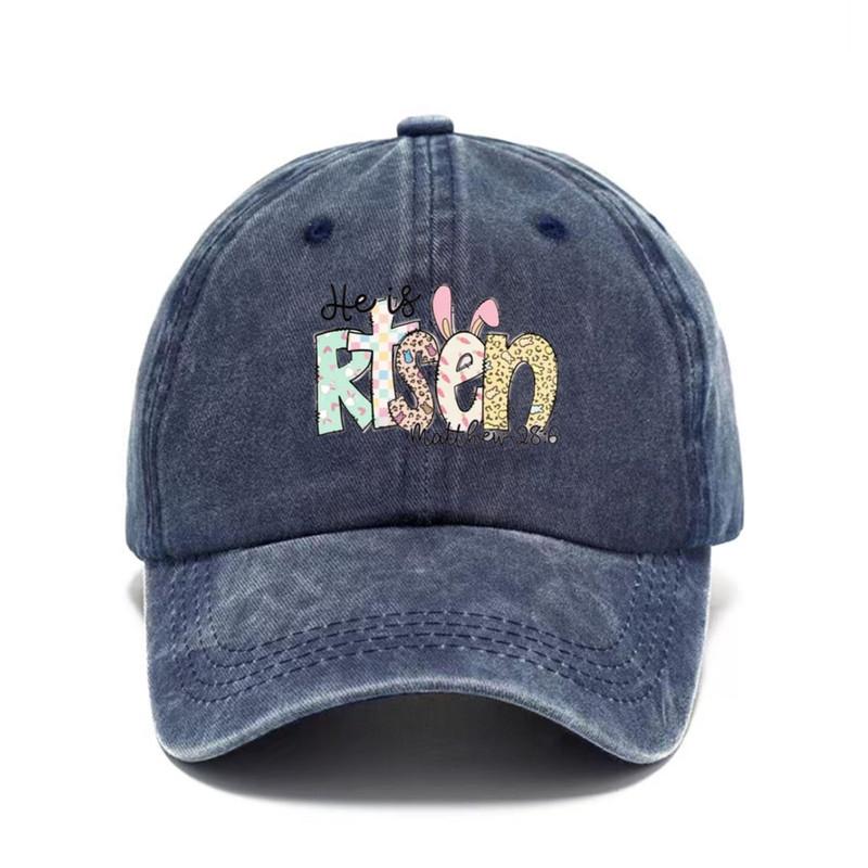 He Is Risen Easter Bunny Religious Baseball Cap Christian Washed Unisex Casual Adjustable Hat
