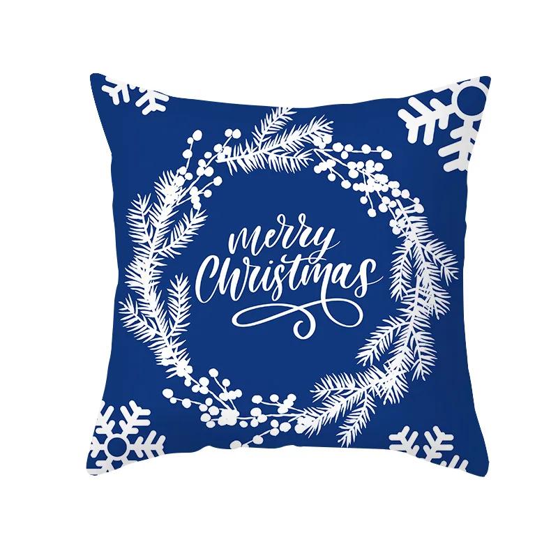 Christmas Decoration Blue Geometric Printing Pattern Cushion Cover Home Living Room Sofa  Pillow
