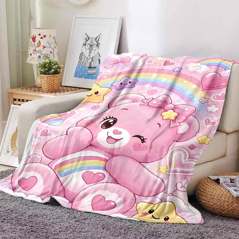 1pc Rainbow Heart Bear flannel Blanket for Super Soft Cute Comfort Blanket for Travel Bedding Couch Sofa Blanket Y73035
