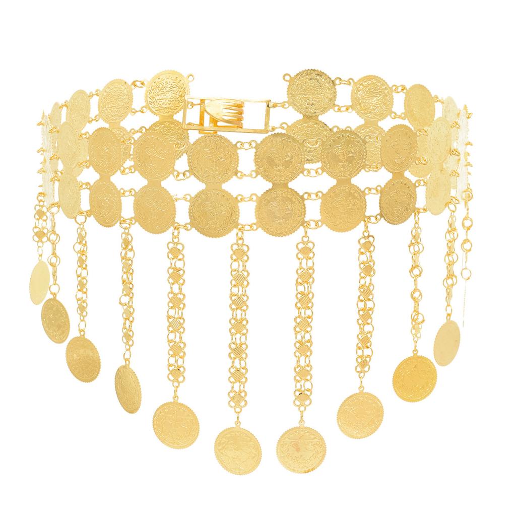 Handmade Sturdy Alloy Double Strand Coin Tassels Hip Scarf Portable Accessory for Dance Classes and Stage Shows