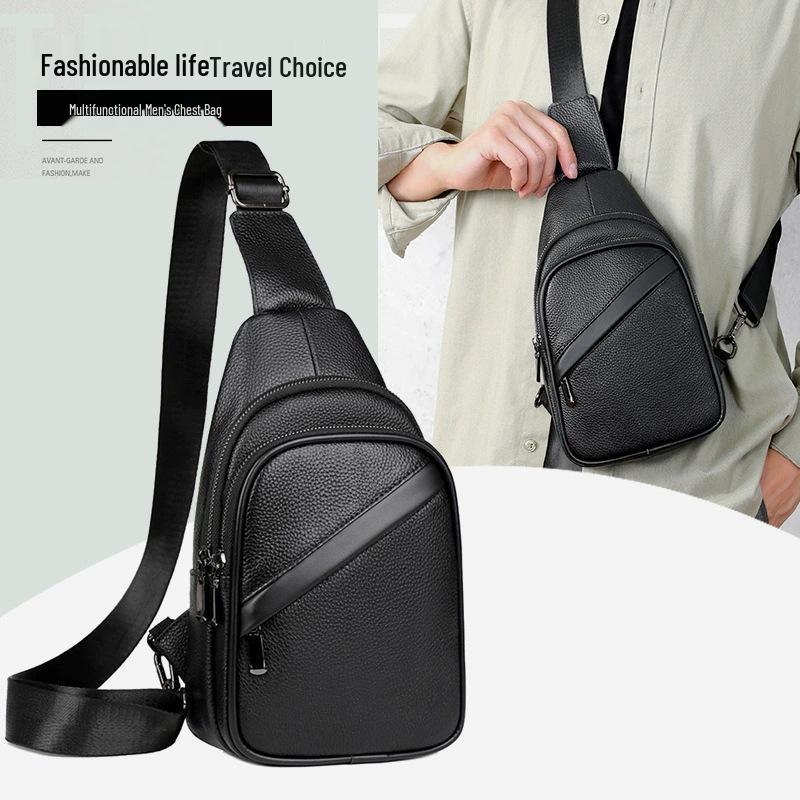 Men's Crossbody Chest Bag - Trendy Korean Style Cowhide Shoulder Bag