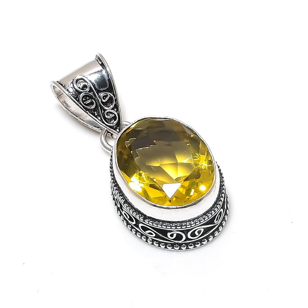 Lindo pingente de prata com pedra preciosa de citrino em prata esterlina 925 - Design oval feito à mão, joia para uso diário, presente de aniversário