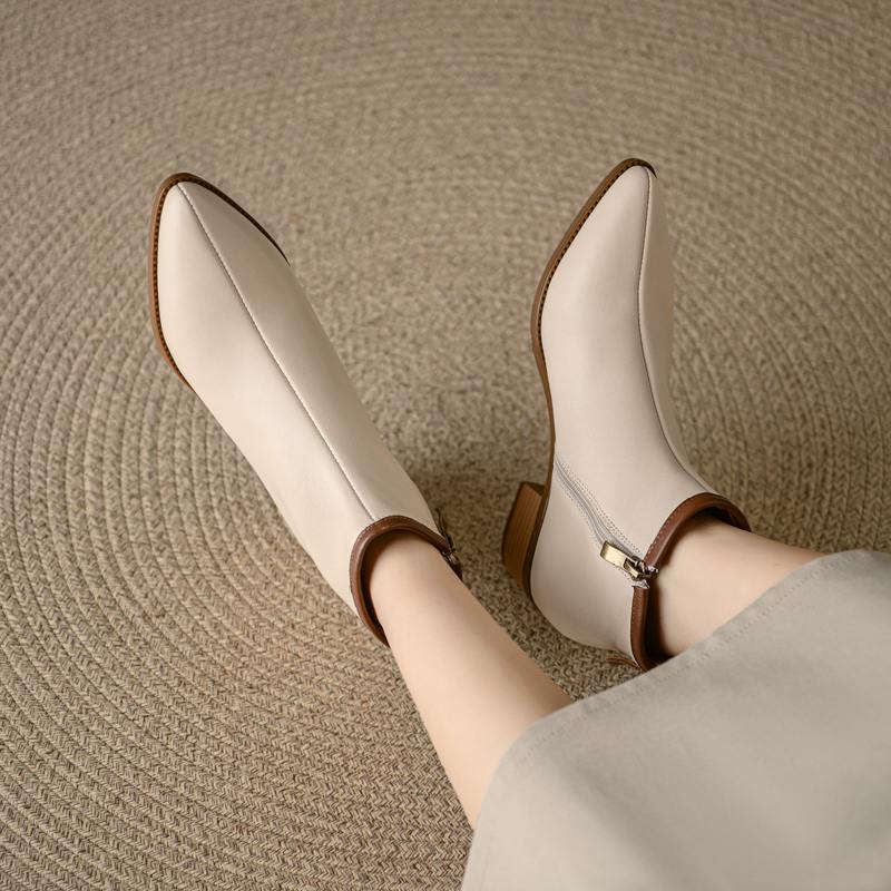 Krazing Pot Full Grain Leather Autumn Winter Shoes Med Heels Chelsea Boots Round Toe Keep Warm Zipper Mixed Color Ankle Boots