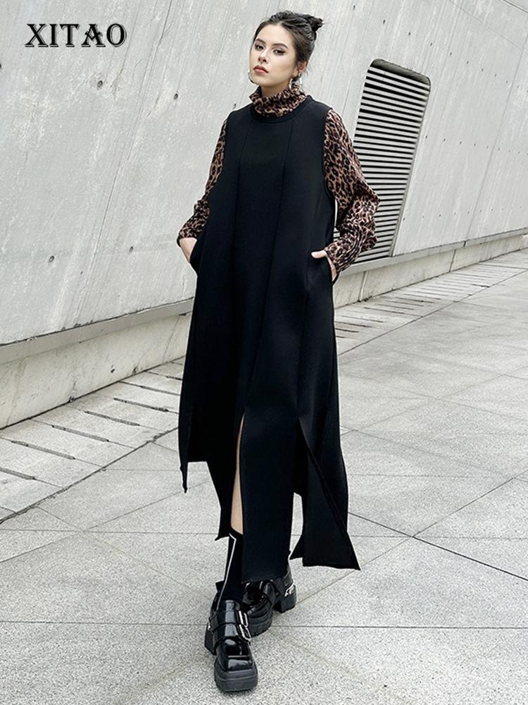 Xitao Vestido Irregular de Cor Sólida Sem Mangas ZYY1111