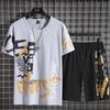 Summer Short-sleeved Not Hooded Black Casual Shorts Thin Sports Suit Fat Round Neck Plus Size