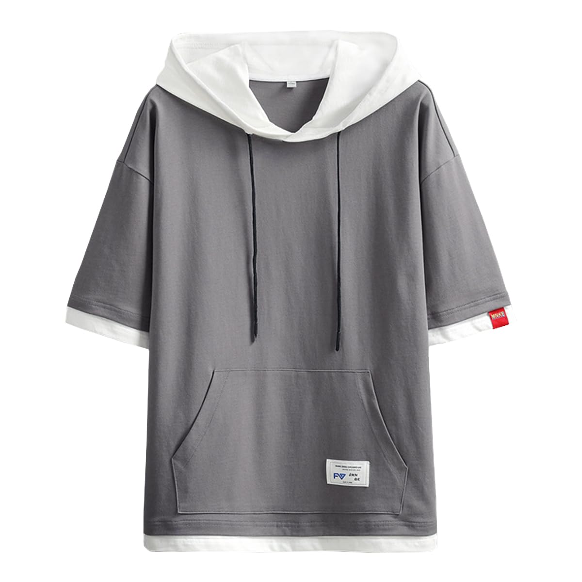 

SHOREKEEPER Рукав Летний Многослойный Свободный Хлопковый Худи Повседневный Пуловер Мужская Футболка 3/4, Стиль, Посадка, Толстовка, Стильный, (JP, Алфавит, L, Серый) серый