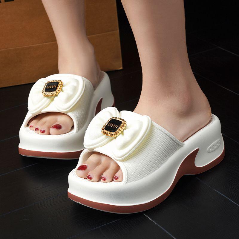 

Fashion Kidmi Womens Slippers Womens Summer New Round Head Slippers EVA High-value Versatile Fashion Thick-soled Elevated Bow Flip-flops 35-36