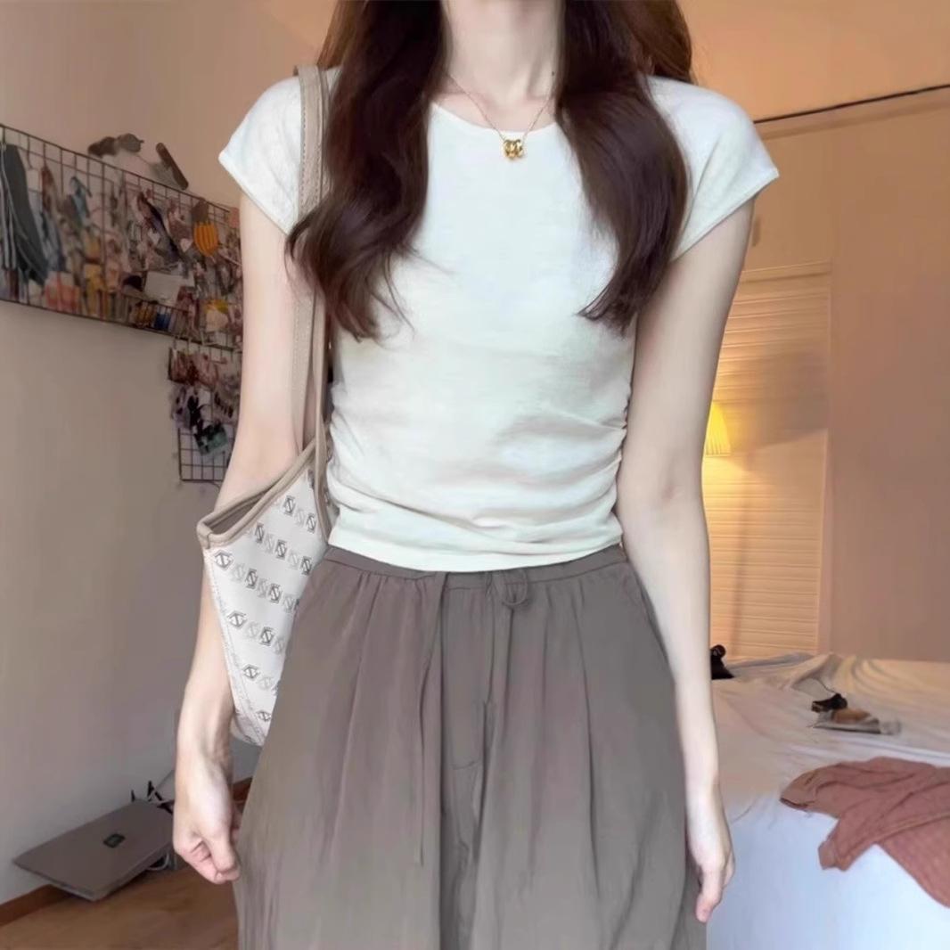 

Summer Fashion Women Short Sleeve O Neck Casual solid color slim fit Pullover T Shirt Top S
