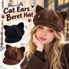 Soft Fabric Cat Ears Hat Solid Color Octagonal Hat Vintage Newsboy Cap  Autumn Winter