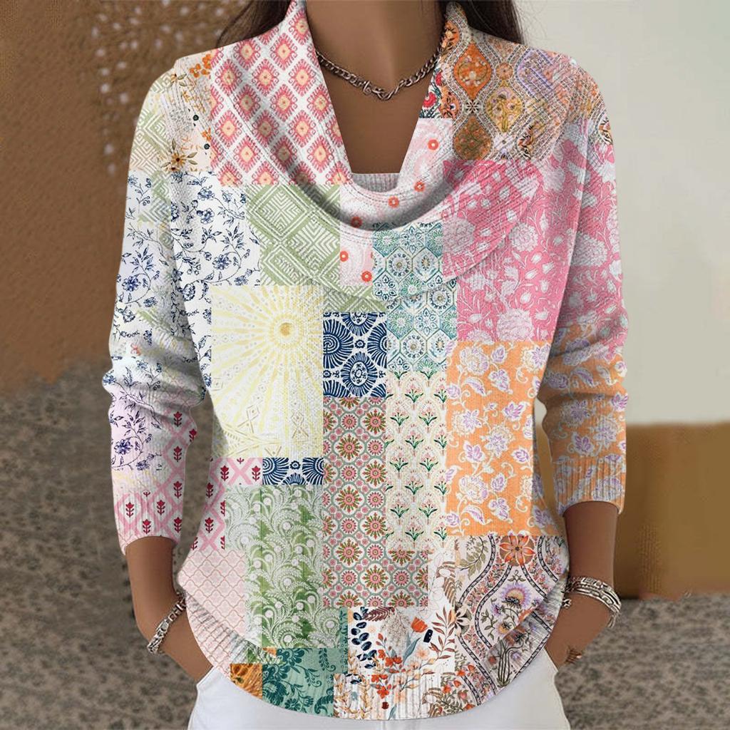 Dámský ležérní a módní svetr s dlouhým rukávem a potiskem, kulatým výstřihem