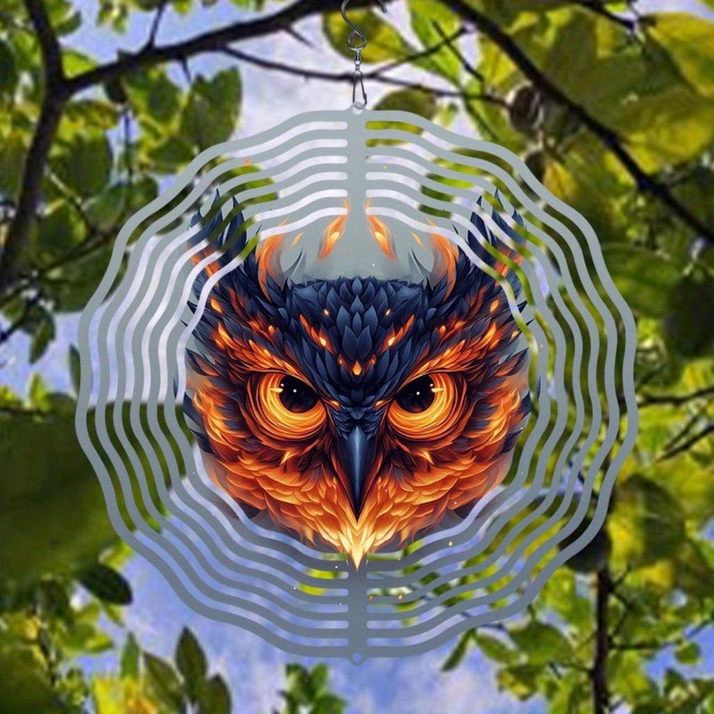 Flame Eagle Mandalala Wind Chime 2D Printed Metal Decor for Outdoor Garden Balcony Vibrant Orange Blue Feathers Handcrafted Eagle Design