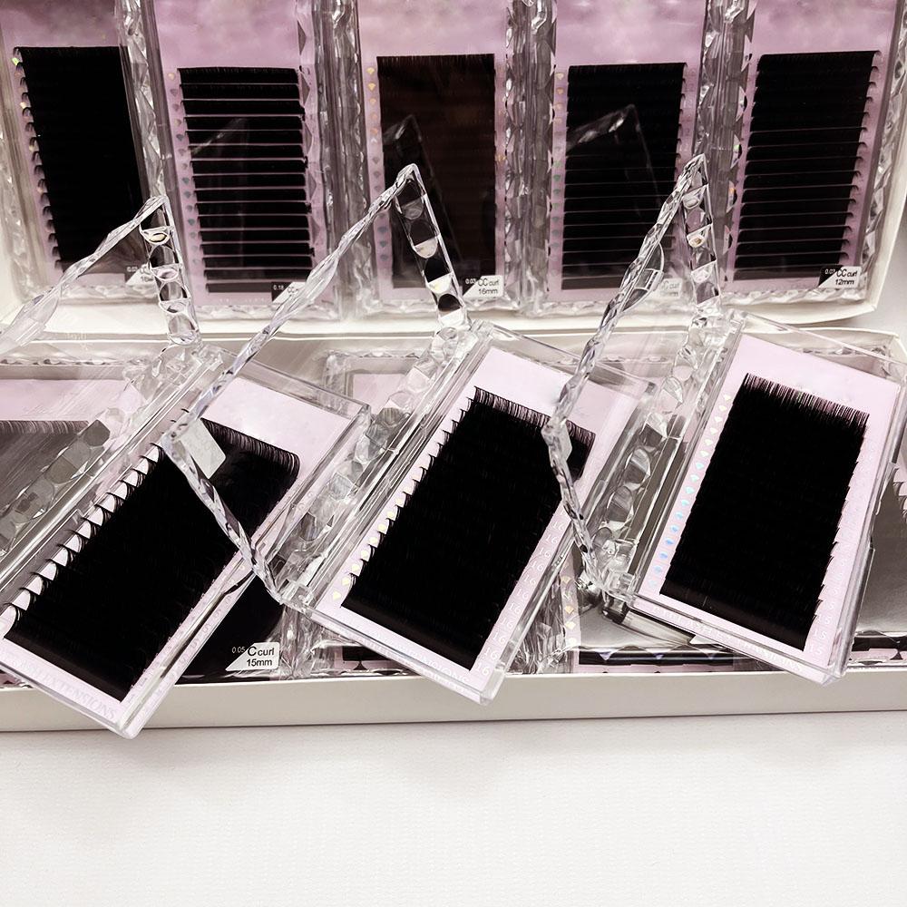 Matte Dark Black Cashmere Eyelash Extension Supplies Custom 0.03 0.05 Individual Volume Eye Lash Extension Trays