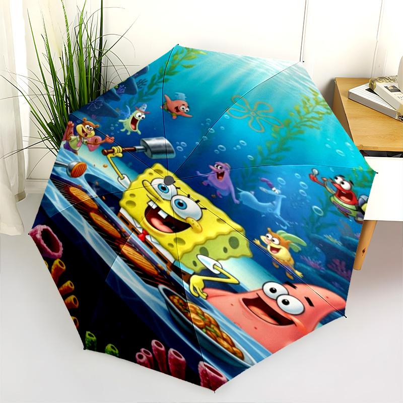 Spongebob'S Underwater Grill Folding Umbrella Suitable For All Seasons Durable Travel Umbrella Travel Light